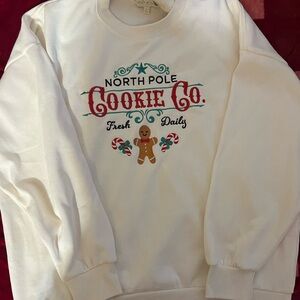 Embroidery “North Pole Cookie Co.” Cream Sweater